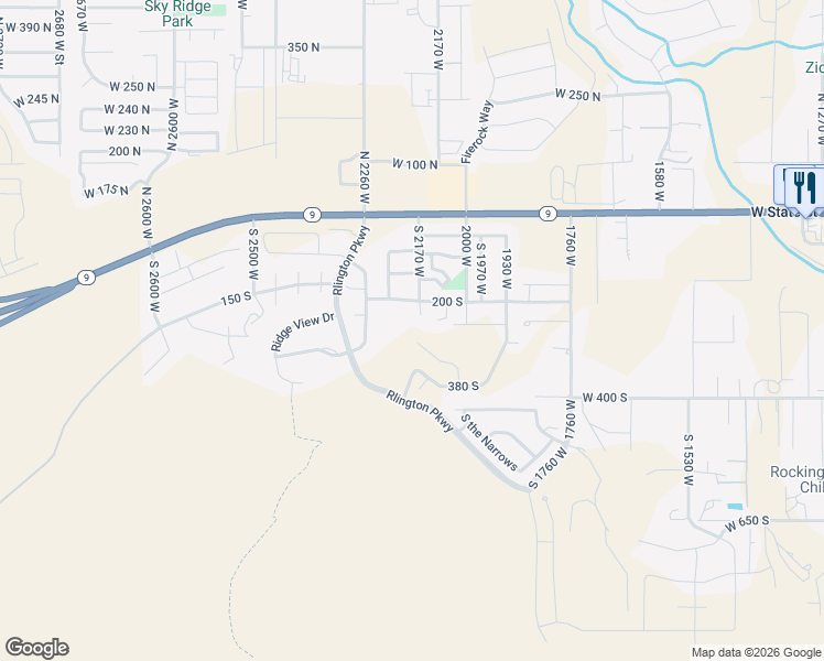 map of restaurants, bars, coffee shops, grocery stores, and more near 2212 W. 320 S. in Hurricane