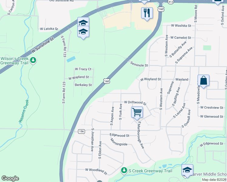 map of restaurants, bars, coffee shops, grocery stores, and more near 3785 West Broadmoor Street in Springfield