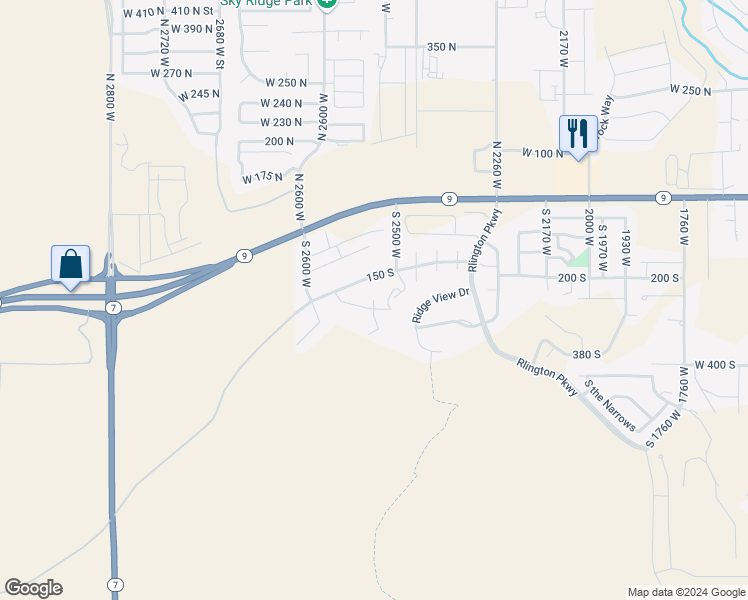 map of restaurants, bars, coffee shops, grocery stores, and more near West Spilsbury Court in Hurricane