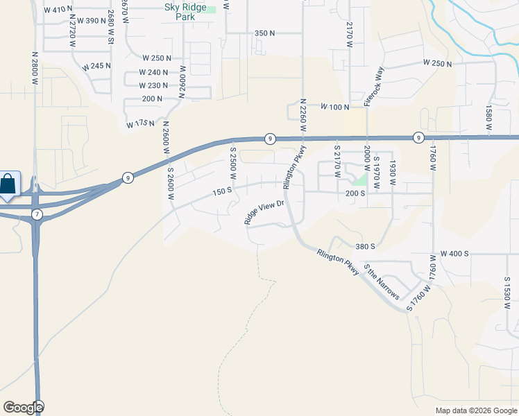 map of restaurants, bars, coffee shops, grocery stores, and more near Ridge View Drive in Hurricane