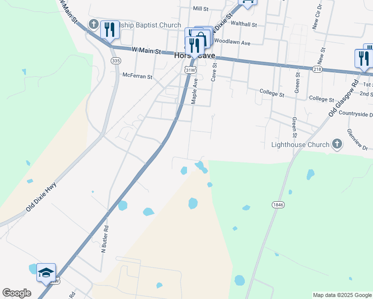 map of restaurants, bars, coffee shops, grocery stores, and more near 322 Maple Ave in Horse Cave