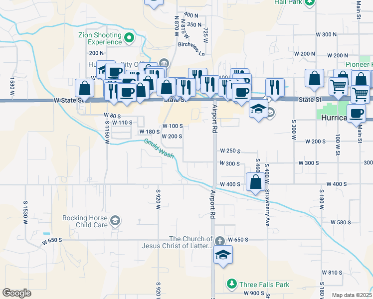 map of restaurants, bars, coffee shops, grocery stores, and more near 253 South 800 West in Hurricane