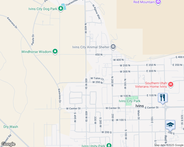 map of restaurants, bars, coffee shops, grocery stores, and more near 278 North Falcon Court in Ivins