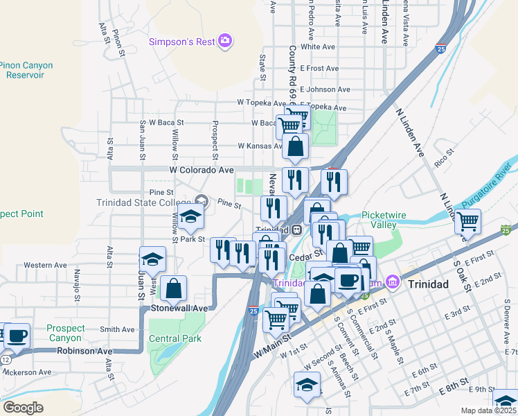 map of restaurants, bars, coffee shops, grocery stores, and more near 217-219 Pine Street in Trinidad