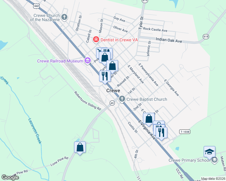 map of restaurants, bars, coffee shops, grocery stores, and more near in Crewe