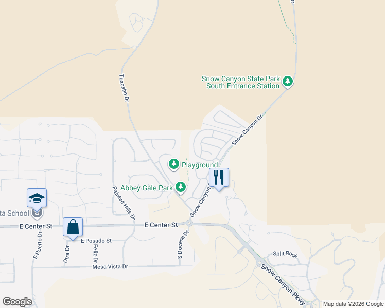 map of restaurants, bars, coffee shops, grocery stores, and more near 150 Snow Canyon Drive in Ivins