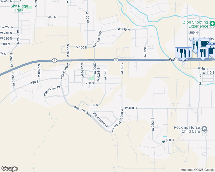 map of restaurants, bars, coffee shops, grocery stores, and more near 221 1930 West in Hurricane