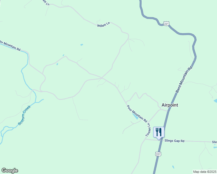 map of restaurants, bars, coffee shops, grocery stores, and more near 9021 Poor Mountain Road in Bent Mountain