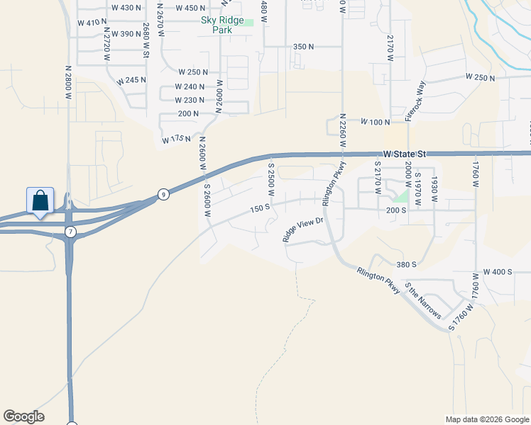 map of restaurants, bars, coffee shops, grocery stores, and more near 2513 West 150 South in Hurricane