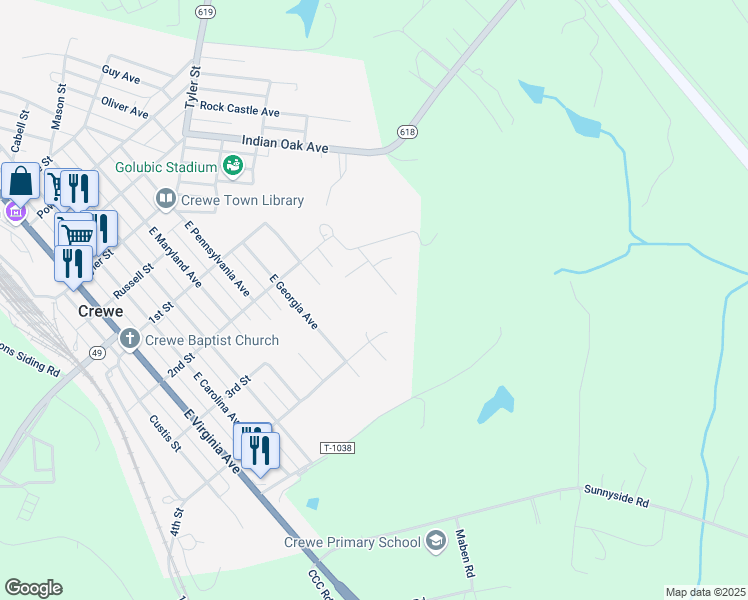map of restaurants, bars, coffee shops, grocery stores, and more near 608 East England Avenue in Crewe
