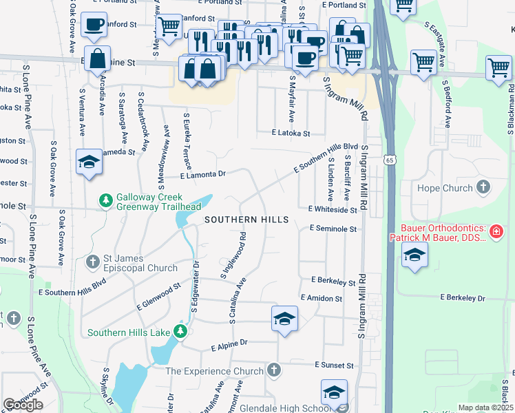 map of restaurants, bars, coffee shops, grocery stores, and more near in Springfield
