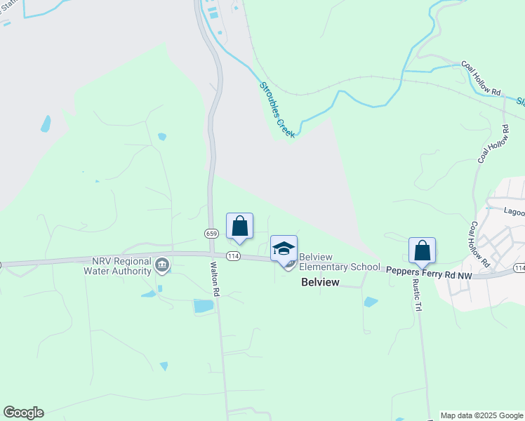 map of restaurants, bars, coffee shops, grocery stores, and more near 180 Belview Drive in Radford