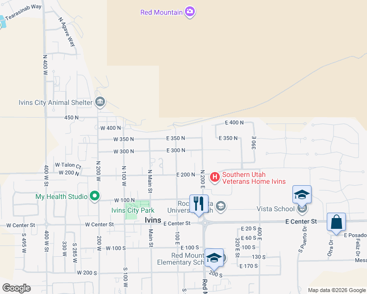 map of restaurants, bars, coffee shops, grocery stores, and more near 125 East 300 North in Ivins