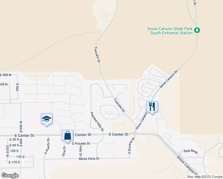 map of restaurants, bars, coffee shops, grocery stores, and more near 277 Estates Circle in Ivins
