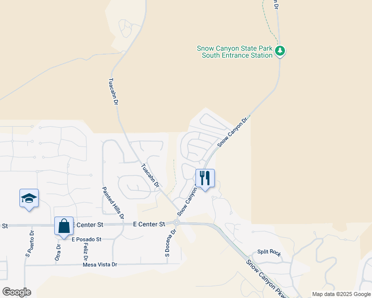 map of restaurants, bars, coffee shops, grocery stores, and more near 250 Snow Canyon Drive in Ivins
