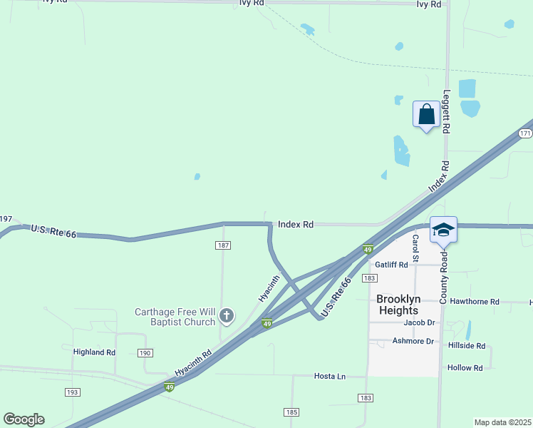 map of restaurants, bars, coffee shops, grocery stores, and more near Cl 186 in Carthage