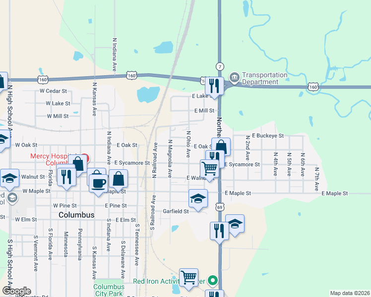 map of restaurants, bars, coffee shops, grocery stores, and more near 401-417 North Ohio Avenue in Columbus