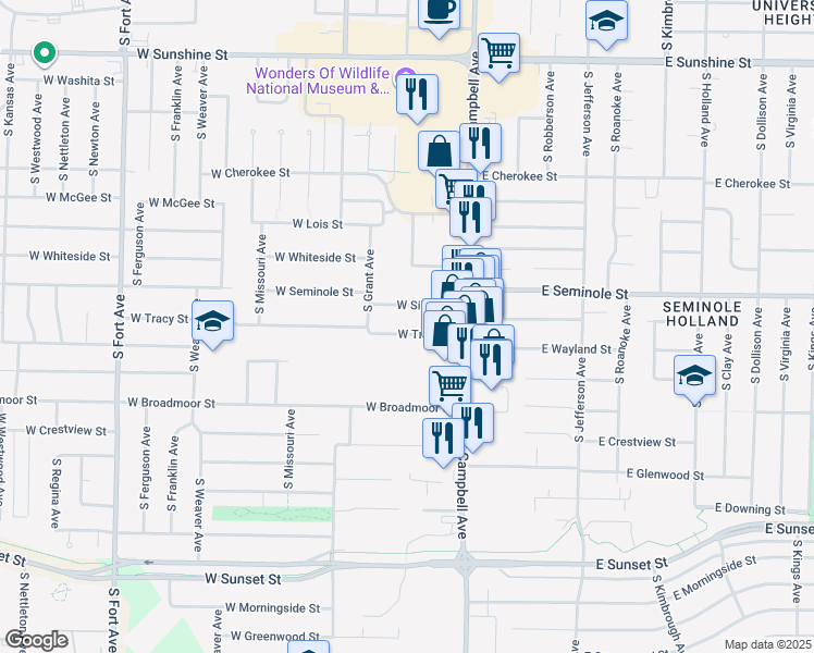map of restaurants, bars, coffee shops, grocery stores, and more near 507 West Silsby Street in Springfield