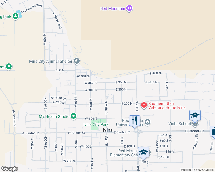 map of restaurants, bars, coffee shops, grocery stores, and more near 310 N Main St in Ivins