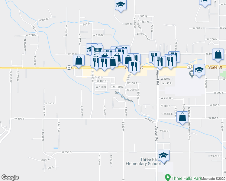 map of restaurants, bars, coffee shops, grocery stores, and more near 1029 West 200 South in Hurricane