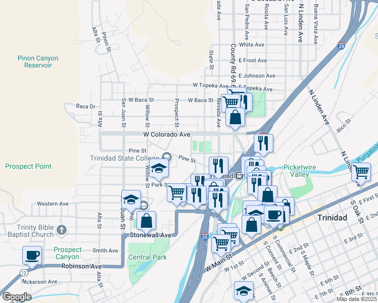 map of restaurants, bars, coffee shops, grocery stores, and more near in Trinidad