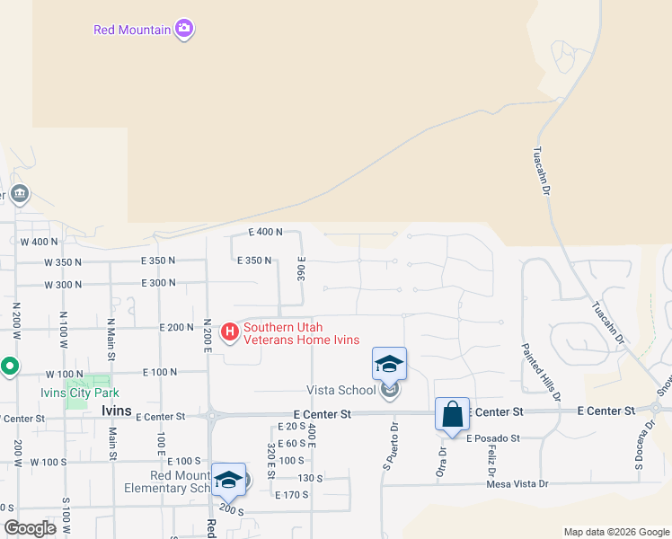 map of restaurants, bars, coffee shops, grocery stores, and more near 481 East Crestview Circle in Ivins