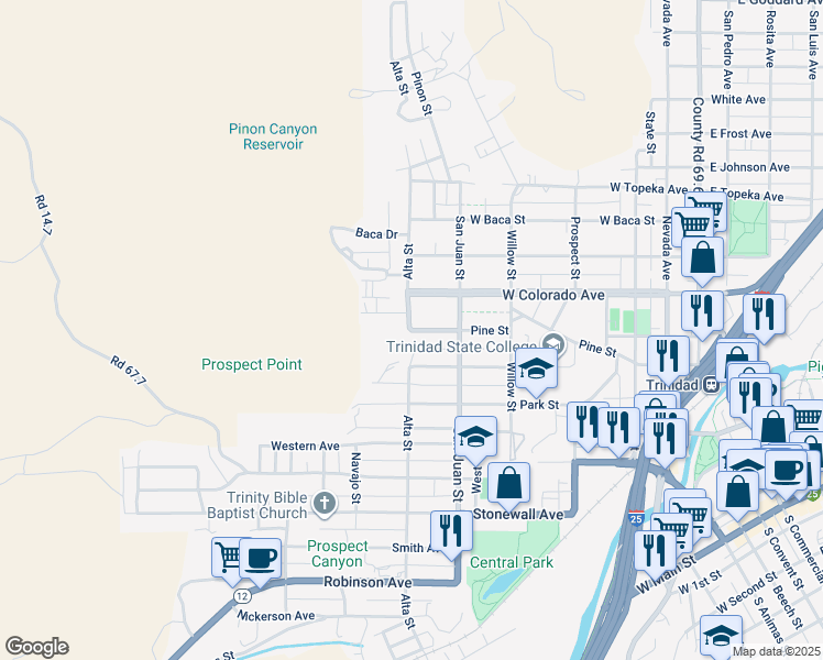 map of restaurants, bars, coffee shops, grocery stores, and more near 1200 Alta Street in Trinidad