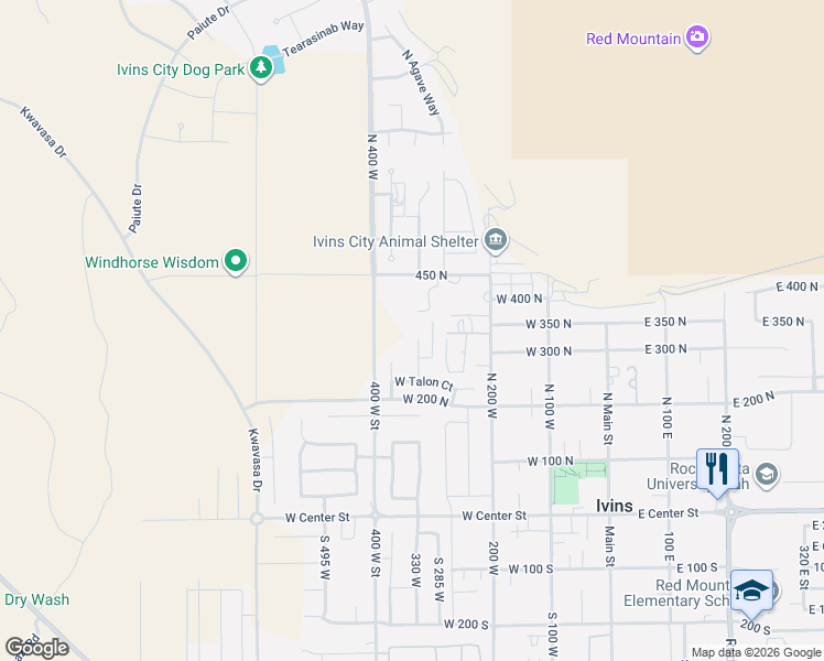 map of restaurants, bars, coffee shops, grocery stores, and more near 331 North Eagle Cove in Ivins