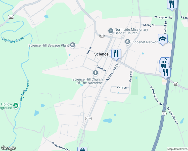 map of restaurants, bars, coffee shops, grocery stores, and more near Stanford Street in Science Hill