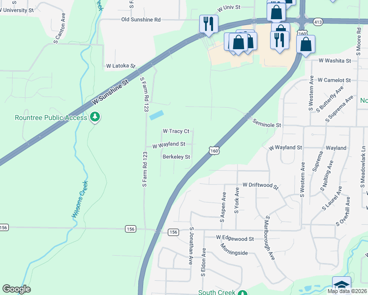 map of restaurants, bars, coffee shops, grocery stores, and more near 3935 West Wayland Street in Springfield