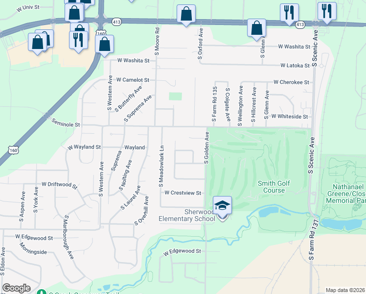 map of restaurants, bars, coffee shops, grocery stores, and more near 2254 South Hilton Avenue in Springfield