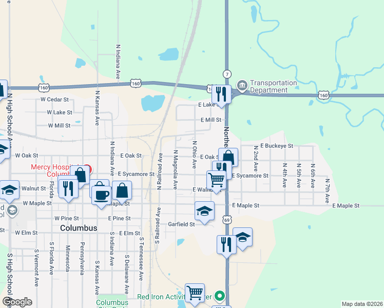 map of restaurants, bars, coffee shops, grocery stores, and more near 401 North Ohio Avenue in Columbus