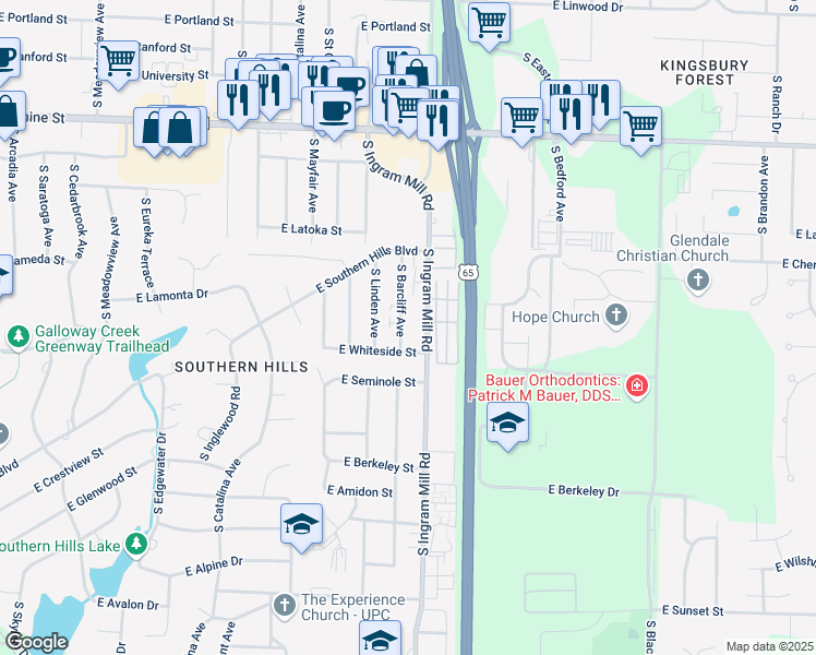 map of restaurants, bars, coffee shops, grocery stores, and more near 2122 South Barcliff Avenue in Springfield