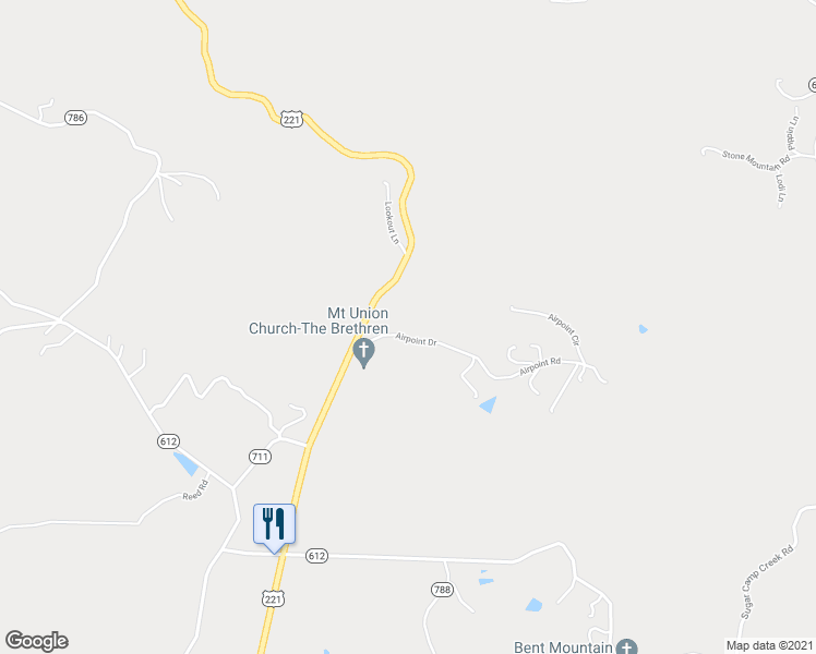 map of restaurants, bars, coffee shops, grocery stores, and more near 9458 Airpoint Dr in Bent Mountain