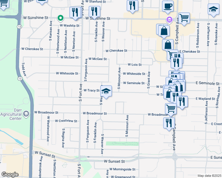 map of restaurants, bars, coffee shops, grocery stores, and more near 1005 West Tracy Street in Springfield