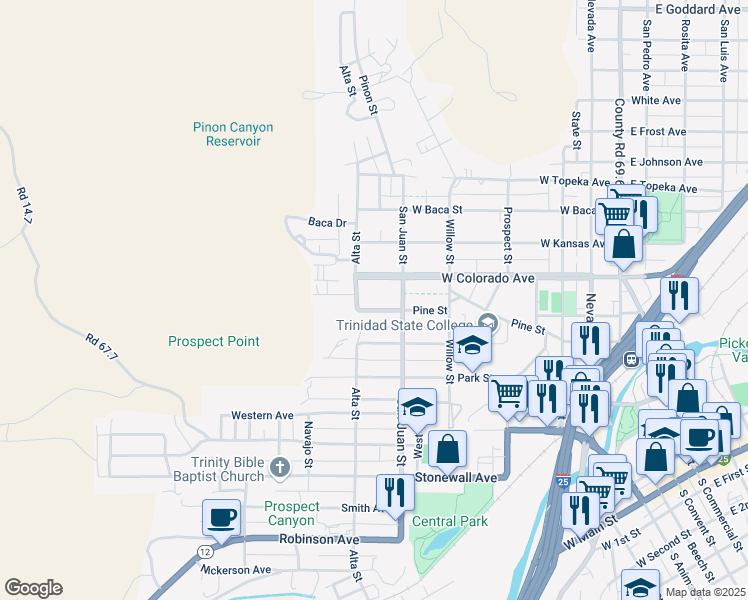 map of restaurants, bars, coffee shops, grocery stores, and more near 1200-1236 Alta Street in Trinidad