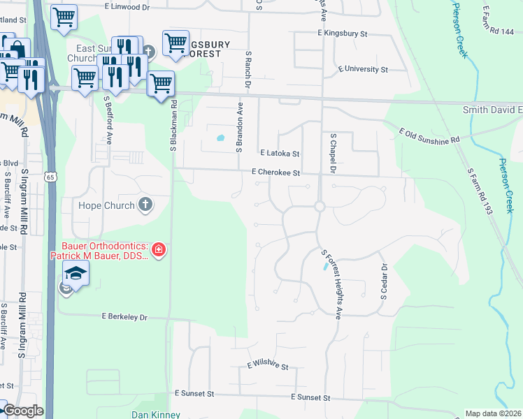 map of restaurants, bars, coffee shops, grocery stores, and more near 4036 East Dardenelle Place in Springfield