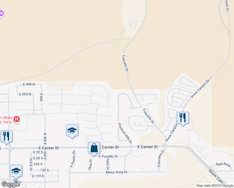 map of restaurants, bars, coffee shops, grocery stores, and more near North Painted Hills Drive in Ivins