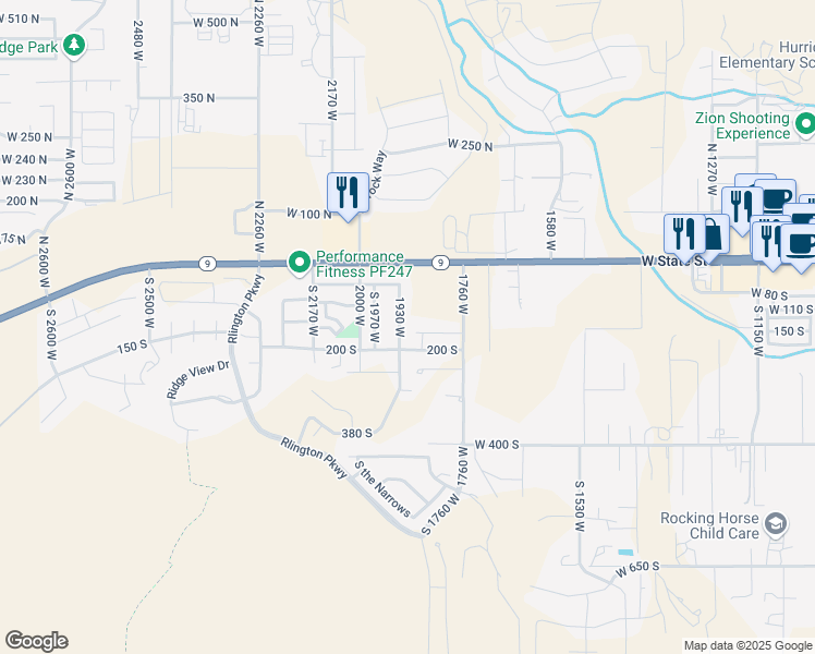 map of restaurants, bars, coffee shops, grocery stores, and more near 137 South 1930 West in Hurricane