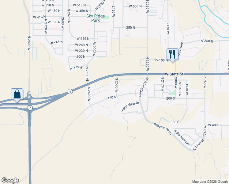 map of restaurants, bars, coffee shops, grocery stores, and more near 112 South 2500 West in Hurricane