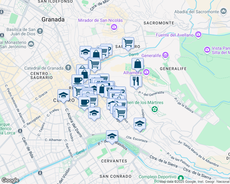 map of restaurants, bars, coffee shops, grocery stores, and more near 29 Calle Alamillos de San Cecilio in Granada