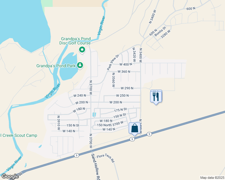 map of restaurants, bars, coffee shops, grocery stores, and more near 3561 West 290 North in Hurricane
