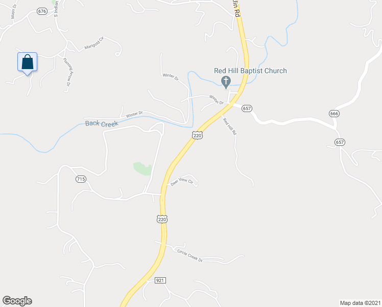 map of restaurants, bars, coffee shops, grocery stores, and more near 6428 Franklin Road in Boones Mill