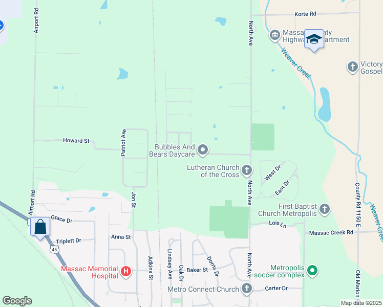 map of restaurants, bars, coffee shops, grocery stores, and more near 1166 Cedar Ln in Metropolis