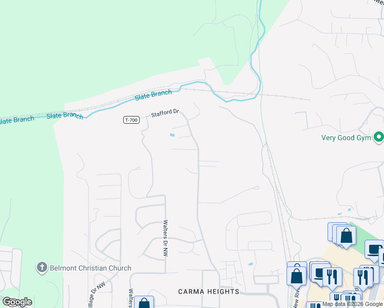 map of restaurants, bars, coffee shops, grocery stores, and more near 1020 Stafford Drive in Christiansburg