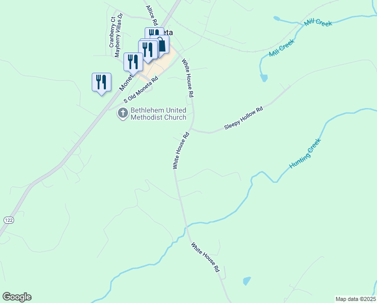 map of restaurants, bars, coffee shops, grocery stores, and more near 1460 White House Road in Moneta