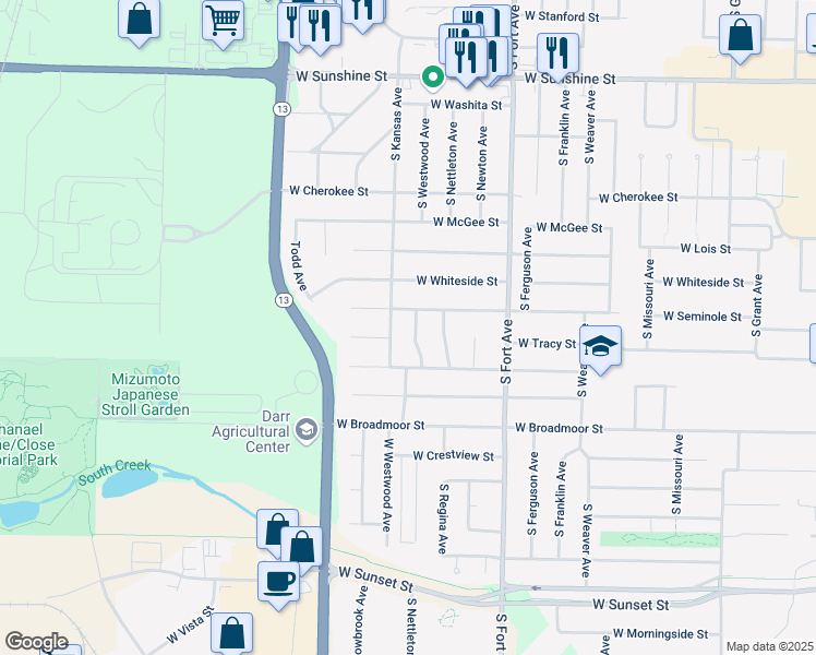 map of restaurants, bars, coffee shops, grocery stores, and more near 2226 South Kansas Avenue in Springfield
