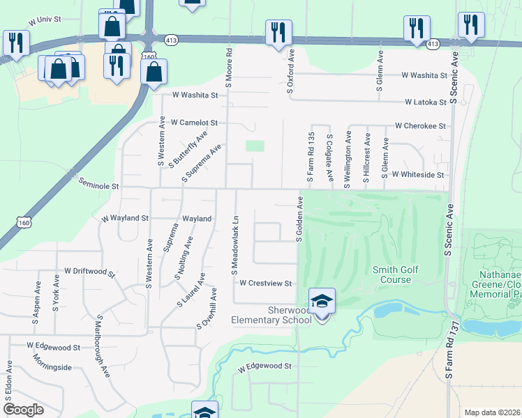 map of restaurants, bars, coffee shops, grocery stores, and more near 2254 South Hilton Avenue in Springfield
