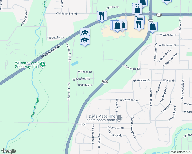 map of restaurants, bars, coffee shops, grocery stores, and more near 3905 West Wayland Street in Springfield