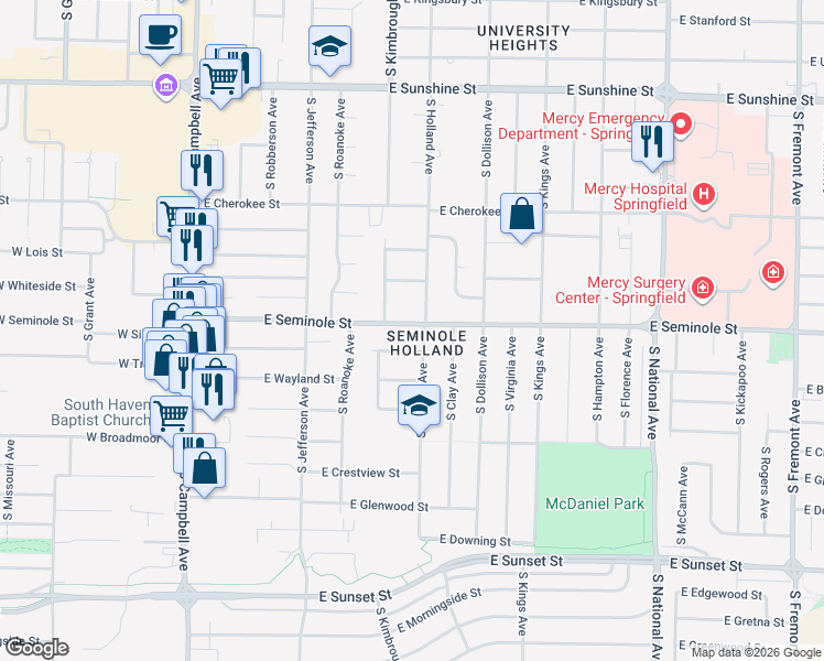 map of restaurants, bars, coffee shops, grocery stores, and more near in Springfield